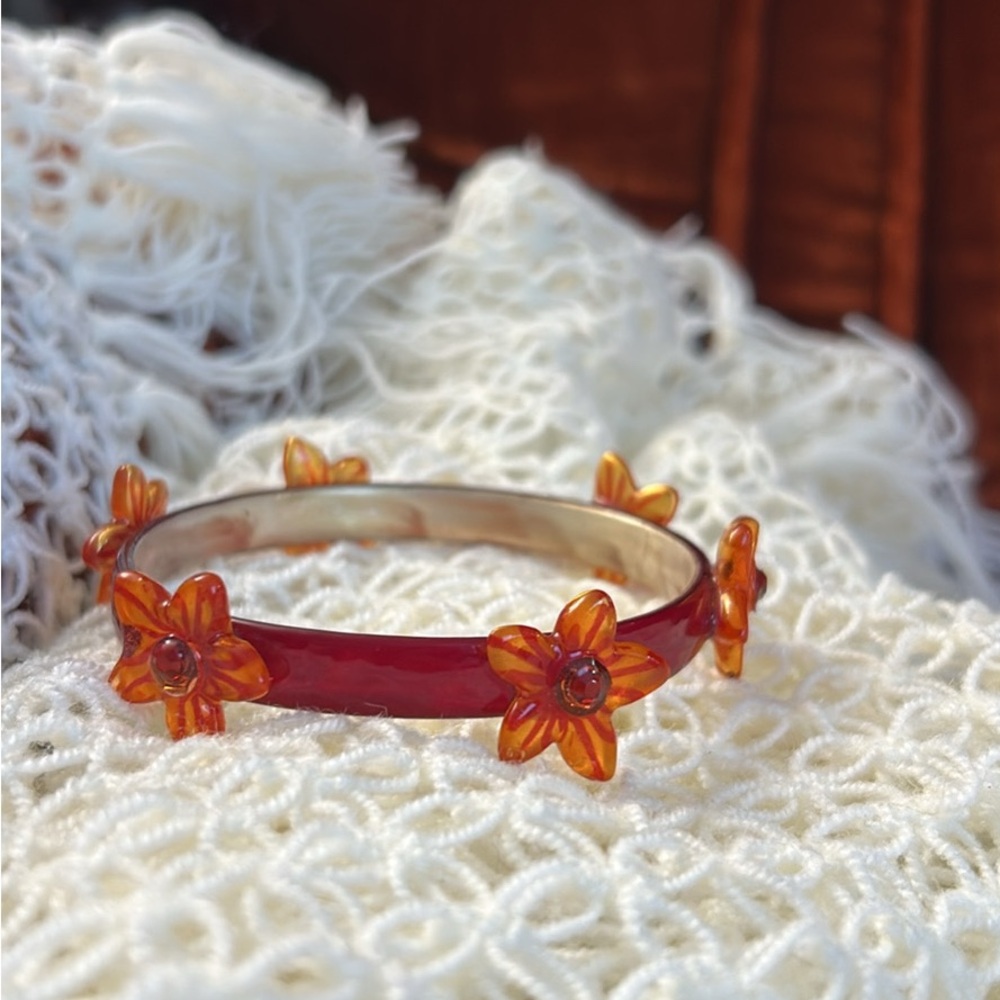 Floral Red and Orange Bangle Bracelet